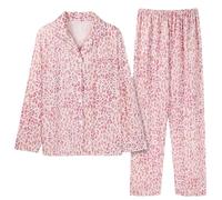 Generic Women's Pyjamas Set - Pink, Size M, 2 Piece, Long Sleeve, Relaxed Fit, Plus Size, Solid, Polyester, Machine Wash, Adult, Wedding, Autumn, Classic, Cozy, 2 Count
