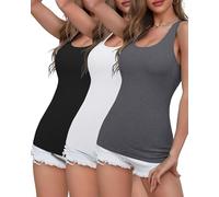 Generic Women's Racerback Tank Top Workout Cotton Shelf Bra Tanks Basic Yoga Crop Tops Pack of 3 Black/White/Gray M