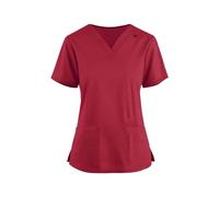 Generic Women's Red XXL V-Neck Short Sleeve Scrub Top Tunic Uniform Utility Shirt Dog Grooming Work Tops with Pockets Nurses Uniform Halloween Cosplay Outfit