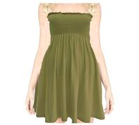Generic Womens Sheering Boob Tube Strapless Bandeau Top Ladies Plain Off Shoulder Elasticated Bust Beach Summer Flared Swing Ruched Mini Dress Boobtube Top Plus Size UK 16-18 Khaki