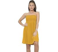 Generic Womens Sheering Boob Tube Strapless Bandeau Top Ladies Plain Off Shoulder Elasticated Bust Beach Summer Flared Swing Ruched Mini Dress Boobtube Top Plus Size UK 20-22 Mustard
