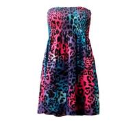 Generic Womens Sheering Boob Tube Strapless Bandeau Top Ladies Plain Off Shoulder Elasticated Bust Beach Summer Flared Swing Ruched Mini Dress Boobtube Top Plus Size UK 20-22 Multi Leopard