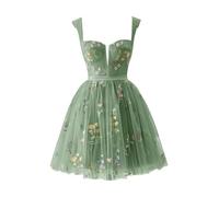 Generic Women's Short Homecoming Dresses Flower Embroidery Tulle Prom Dress Mini Floral Backless A-Line Formal Party Gown Green XXL