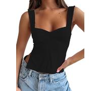 Generic Women's Sleeveless Side Slit Tied Vest, Pleated Sweet Collar Camouflage top, Black, XS