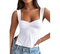 Generic Women's Sleeveless Side Slit Tied Vest, Pleated Sweet Collar Camouflage top, White, S