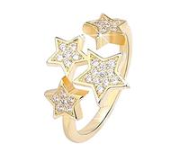 Generic Women's Star Ring - Silver, Gold - Ramadan, Easter - Retro-Modern - Adjustable Opening - One Size - Halo Form - Pave Setting - Multiple Clear Star Diamonds - Female - Ring