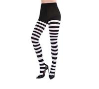 Generic Women's Striped Tights for Adult Women, Dance Enthusiasts, Cosplay Fans - One Size Fits Most - Opaque - Above the Knee - Black & White Striped