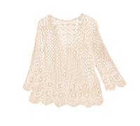Generic Women's Summer Cardigan - Lightweight, Loose, Long Sleeve, V-Neck, Floral Lace Crochet, Beige