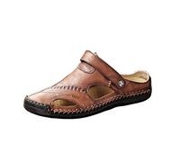 Generic Women's Summer Casual Leather Sandals, Outdoor Beach Shoes, Hiking Sandals, Closed Toe, Walking Sandals, Breathable Travel Slippers, Size 43 EU, Red, Wide Fit, Flat Sandals, Open Toe