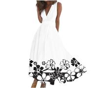 Generic Women's Summer Floral Maxi Dress, Size L, White, Sleeveless, V-Neck, A-line, Casual & Formal, Older Women