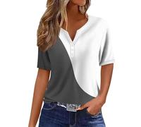 generic Womens Tops Dressy UK Casual Womens Sexy Button Down V Neck Tshirts Workout 2024 Summer Blouses Trendy Color Block Henley Blouses Short Sleeve Cotton Tops Vacation Graphic Tees