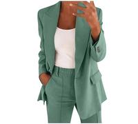 Generic Women's Two-Piece Lapels Suit Set Office Business Long Sleeve Button Formal Jacket Pant Suit Slim LooseTrouser Jacket Pant Suite Mint Green