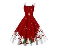 Generic Women's Vintage 1950s A-Line Swing Dress, Red, XL, Midi, Adult, Christmas, High Waist, Long Sleeve, Cotton Blend, Versatile, Dress