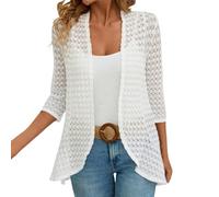 Generic Women's White Lace Cardigan - 3/4 Sleeve, Batwing - Hollow-Out, Sheer - Summer Cardigan - Size M