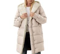 Generic Women's Winter Coat, Apricot, XXL, Hooded, Padded, Quilted, Fleece Lined, Casual, Solid Color, Long Sleeve, Round Collar, Patch Pocket, Cold Weather Protection