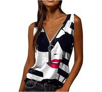 Generic Womens Zip Up Tank Tops Summer Fashion Printing Vest Tops Ladies Loose Fit V Neck Zip Up Sleeveless T-Shirt 2024 Comfy Tendy Vests for Casual Daily Going Out