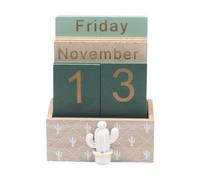 Generic Wood Block Calendar Desk Perpetual Calendar for Home Office Display, Plants