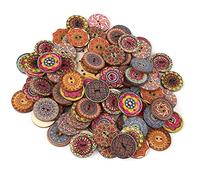 Generic Wood Buttons 100 Pcs Mixed Pattern Vintage 2 Holes Sewing Craft for Jacket Shoe Shirt DIY 25mm