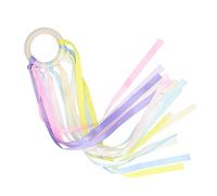 Generic Wooden Baby Teether Sensory Toy with Colourful Ribbon, Non- Teething Ring, Promotes Oral Hygiene, Ideal for Babies, Beech Material (A)