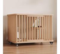 Generic Wooden Cat Enclosure Playpen - Large Pet Cage with 2 Doors, Wheels & Sisal Springboard for 1-2 Cats - Easy Assembly(Wood color,SMALL-1 LAYER)