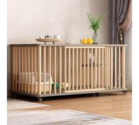 Generic Wooden Cat Enclosure Playpen - Large Pet Cage with 2 Doors, Wheels & Sisal Springboard for 1-2 Cats - Easy Assembly(Wood color+gray,LARGE-1 LAYER)