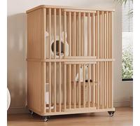 Generic Wooden Cat Enclosure Playpen - Large Pet Cage with 2 Doors, Wheels & Sisal Springboard for 1-2 Cats - Easy Assembly(Wood color,SMALL-2 LAYERS)