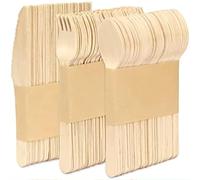 Generic Wooden Disposable Cutlery Set 300Pcs 100% Birch Wood Biodegradable Compostable 100 Forks 100 Spoons & 100 Knives Eco Friendly Ideal for Party Picnic Christmas & Home Daily Use