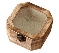 Generic Wooden Gift Box with Glass Lid Decorated Jewelry Box for DIY Makeup Organizer Suitable for, Octagon Light Brown