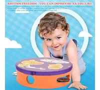 Generic Wooden Handheld Tambourine Drum Bell for Musical Percussion, Easy to Play for Sing/Dance Accompaniment, Colorful Patterns, Ideal for Kids/Adults, 15cm (All flowers bloom)