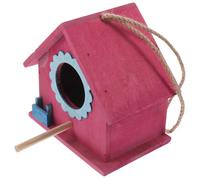 Generic Wooden Hanging Bird House Red Mini Floral Design Outdoor Decorative Bird Nest Feeder for Garden Backyard Wildlife