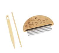 Generic Wooden Loom Comb Kit with Big Eye Needle for Weaving and Crafts Ideal for Beginners and Professionals Durable 10x7.5cm (Bamboo Wood, Stainless Steel 2)