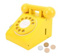 Generic Wooden Simulation Telephone, Retro Design Pink Old Fashioned Rotatable Dial Phone for Kids, with Early Education Toy for Learning Communication Skills (Yellow)