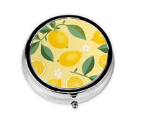 Generic Yellow Lemon Print Round Pill Box-3 Compartment Small Pill Case for Purse & Pocket Mini Metal Pill Holder Travel Pill Container