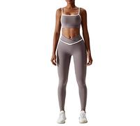 Generic Yoga Suit Color Block Spaghetti Strap Cross Waist for Running, Gym, Outdoor, Home 2 Piece Women Sport Yoga Suit Nylon and Polyurethane S/8 (10/M)