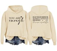 Generic You Are Enough Hoodie, Unisex Adult, Khika, S, Long Sleeve, Letter Print, Crew Neck, Relaxed Fit, Spring, Autumn