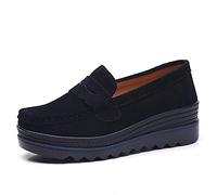 Generic11 Ladies Platform Shoes Solid Color Light Slip-On Moccasins Wearable Comfort Low Top Suede Leather Loafers for Daily Work Black