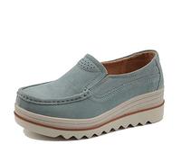 Generic11 Ladies Platform Shoes Solid Color Light Slip-On Moccasins Wearable Comfort Low Top Suede Leather Loafers for Daily Work Grey