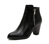 Generic7 Ankle Boots for Women Classic Zip Retro Pointed Toe Warm Lining Leather Boots Block Heel Anti-Slip Fashion Autumn Winter Boots
