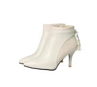 Generic7 Women's Ankle Boots Elegant Pointed Toe Bow-Knot Fashion Patchwork Breathable Leather Boots Kitten Heel Warm Lining Autumn Winter Boots