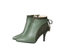 Generic7 Women's Ankle Boots Elegant Pointed Toe Bow-Knot Fashion Patchwork Breathable Leather Boots Kitten Heel Warm Lining Autumn Winter Boots
