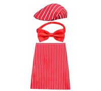 Generico 1950s Costume - Red & White Striped Bib | Ice Cream Maker with Hat and Bow Tie | Adaptable for Festivals, Theatre Performances, Parties, Birthdays, Role Play t