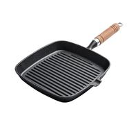 Genérico 24 x 3 cm cooking grate, practical design | Ergonomic heat-resistant cast iron grill with wooden handle, ideal for sandwiches, burgers, bacon and cooking.