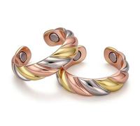 Genérico 2pcs 99.9% Pure Copper Magnetic Rings Tricolor Ring Therapeutic Magnetic Adjustable Ring Therapy Three Colors Open Ring with 2 Magnet
