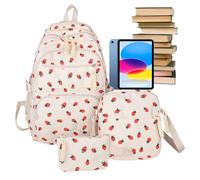 Genérico 3 Pieces Strawberry Backpack for Girl Large Capacity Waterproof Backpack Set for School with Pens and Purse Adjustable Strap for Nursery School Daily Excursions, multicoloured, Consulte la