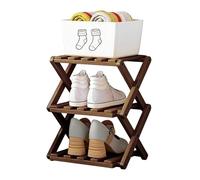 Generico 3 Tier Wooden Shoe Rack - Accordion Style Folding Organiser 37 x 26 cm | Ready to Use Without Assembly for Entrance or Cabinets; Sturdy Slim Shelf for Small Spaces, multi-coloured, dark