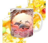 Genérico 3D Dolphin Mug - Cute Mugs Ceramic Coffee Mugs with 3D Flat Painted Design, Coffee Novelty Mug 11oz Ceramic Dolphin Decor for Milk Lovers Tea