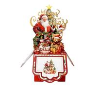 Generico 3D Greeting Card for Christmas - 4 Layers Postcard with Santa Claus Reindeer and Tree, Festive Card with Envelopes - for Family Friends, Children and Boys Winter and Boys Parties