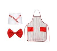 Generico 50s Waiter Set - Couple Popcorn Costume Hot Dog Soda | Apron Red Stripes White Stripe Chef Hat Red Bow Tie | For Circus Cinema Party 50s Men Women