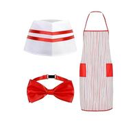 Generico 50s Waiter Set - Couple Popcorn Costume Hot Dog Soda | Apron Red Stripes White Stripe Chef Hat Red Bow Tie | For Circus Cinema Party 50s Men Women