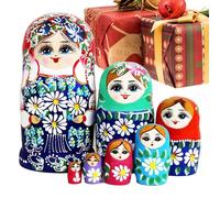 Generico 7 Piece Nesting Russian Dolls - Handmade Wooden with Daisy Pattern, 8 Inch Stacking Babushka Figures, Floral Table with Vibrant Decorations